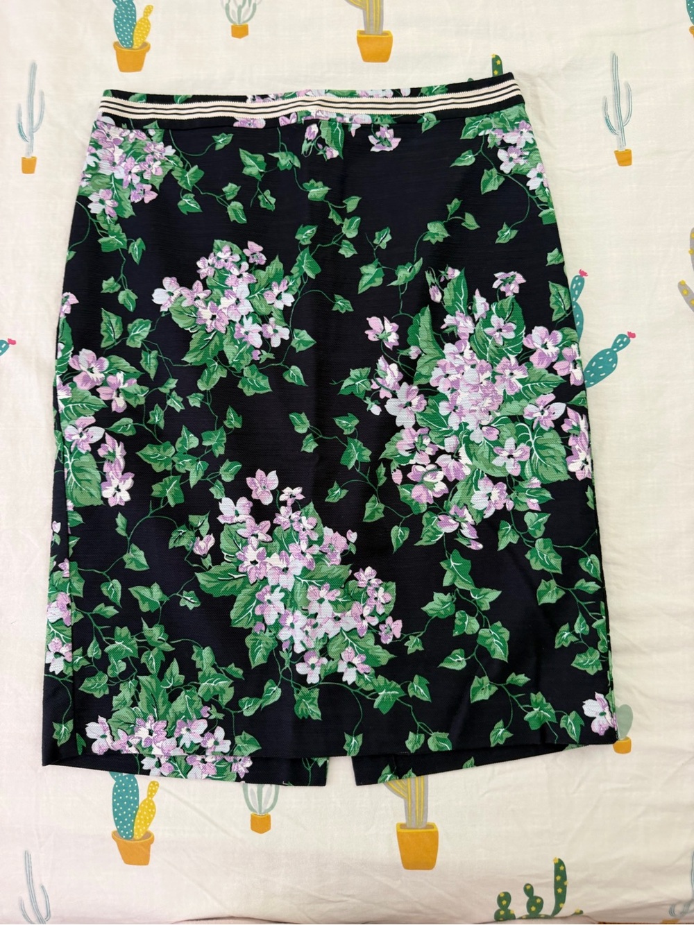 Talbots Black Pencil Skirt with Pink Floral & Green Leaves